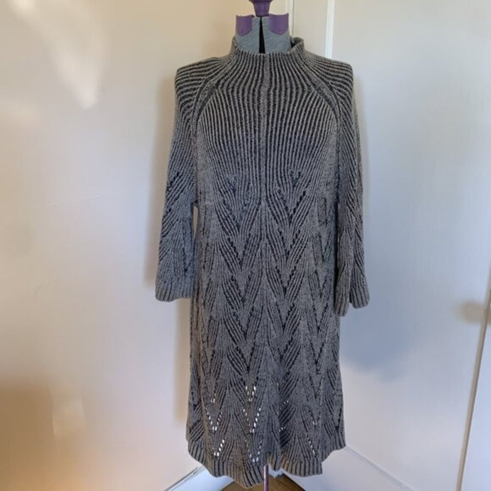 BCBGMAXAZRIA Sweater Dress S 100% Merino Wool Textured Lace Knit Beige Brown